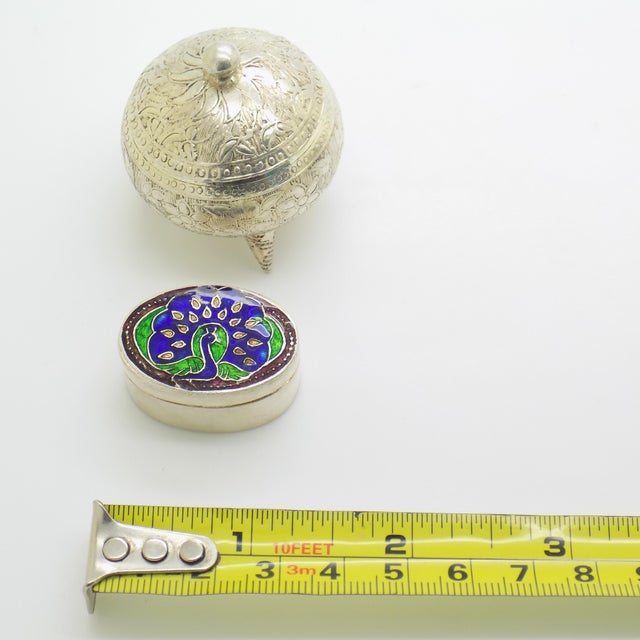 Vintage Italian Silver Duo Pill Trinket Boxes with Tripod Feet, 1980s, Set of 2 For Sale - Image 12 of 13