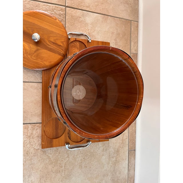 Vintage Towle Silversmiths Wooden Ice Bucket/ Wine Chiller Barrel and Tray For Sale - Image 9 of 12