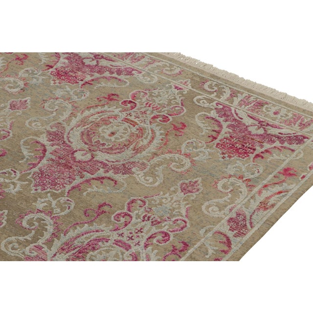 Rug & Kilim Rug & Kilim’s Classic Style Rug in Beige With Pink and Pale Blue Floral Patterns For Sale - Image 4 of 7