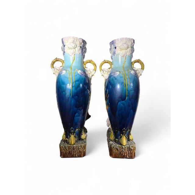 Late 19th Century Art Nouveau Enamelled Ceramic Vases, 1890, Set of 2 For Sale - Image 5 of 14
