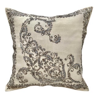 Asian Embroidered Paisley Boudoir Mini Silk Organza Pillow For Sale