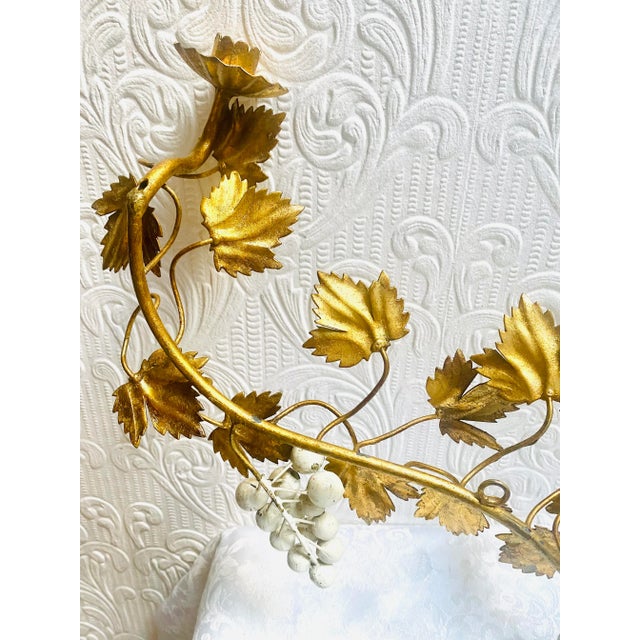 Gold 1960s Mid-Century Italian Gold Gilt Grapes and Leaves Wall Sconce For Sale - Image 8 of 9
