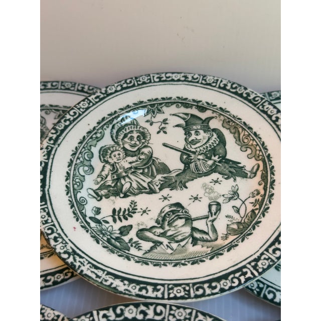 Antique Victorian "Punch and Judy" Transferware Set of Six(6) 5.5" Diameter Plates by Allerton & Sons of England For Sale - Image 14 of 14
