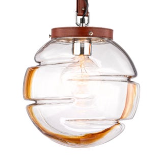 Italian Globe Pendant Lamp in Murano Glass and Leather by Ludovico Diaz De Sentillana for Targetti, 1960s For Sale