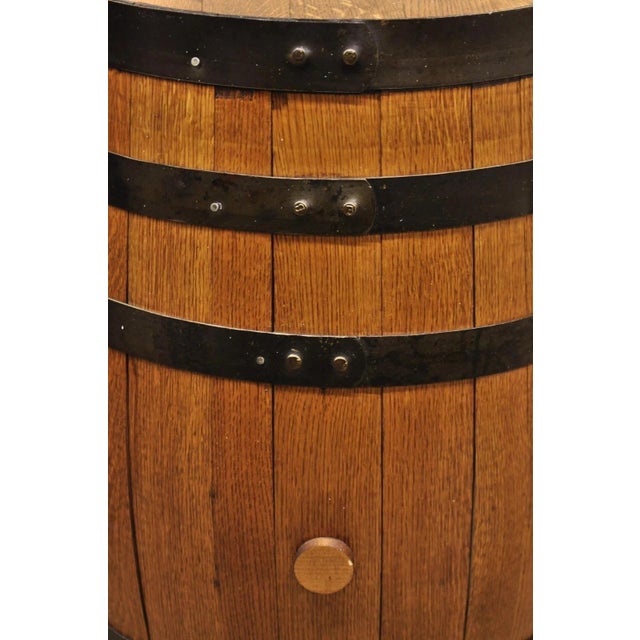Jack Daniels Whiskey Barrel Engraved Oak Wood With Metal Bands For Sale - Image 10 of 12