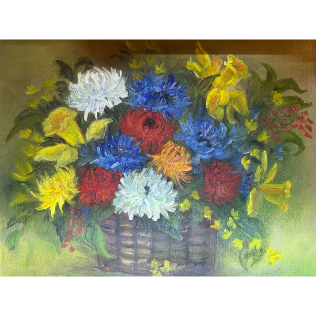 Mid 20th Century Mid 20th Century Louise Johnson Artist Colorful Flowers in a Basket For Sale - Image 5 of 6