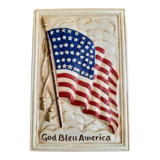 Vintage 48 Star American Flag Plaque For Sale