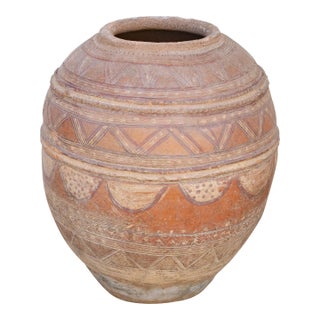 Tall Painted African Clay Water Pot For Sale