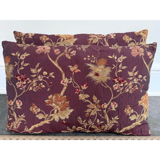 Eggplant Vintage Jacquard Brocade Pillow Pair in Eggplant and Burnt Orange For Sale - Image 8 of 8