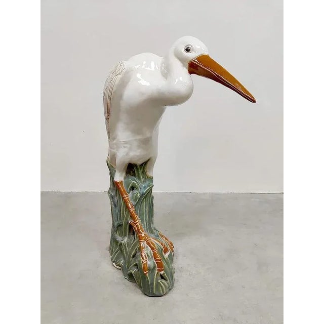 Vintage Italian Ceramic Majolica Crane, 1960s For Sale - Image 6 of 6