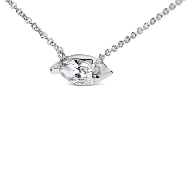Contemporary 14K White Gold 1/2 Cttw Marquise Lab-Grown Diamond East West Solitaire 18" Pendant Necklace (F-G Color, VS2-SI1 Clarity) For Sale - Image 3 of 4