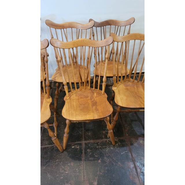 A nice set of Windsor Maple solid chairs. Windsor Fiddleback design. Vintage and some patina. These are in good condition...