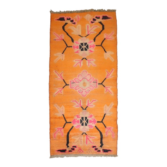 Bright Orange Floral Vintage Tibetan Rug rug no.j4589 For Sale