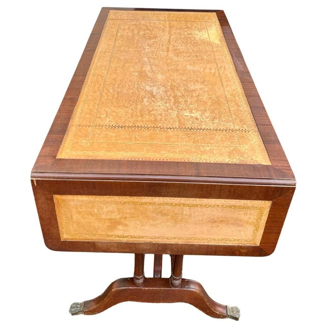 Brown Vintage English Mahogany Desk with Extension, 1940s For Sale - Image 8 of 9
