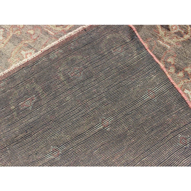 Textile Gray Background Vintage Turkish Oushak Rug With All-Over Design in Red and Green For Sale - Image 7 of 8