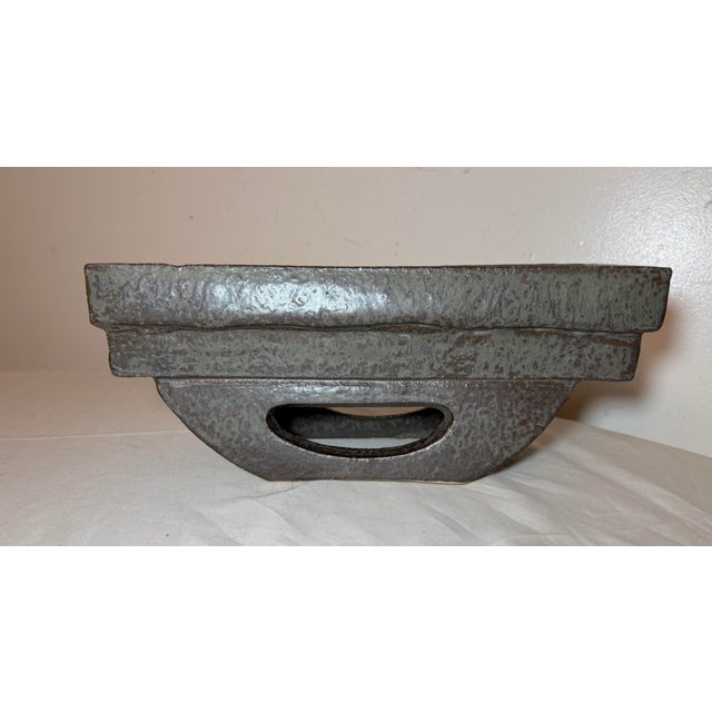 Mid-Century Modern Vintage Mid Century Modern Handmade Green Studio Cubist Pottery Planter Pot Vase For Sale - Image 3 of 12