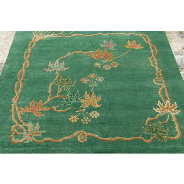 Late 20th Century Contemporary Chinese Deco Style Green Floral Square Wool Rug by Rug & Kilim For Sale - Image 5 of 9