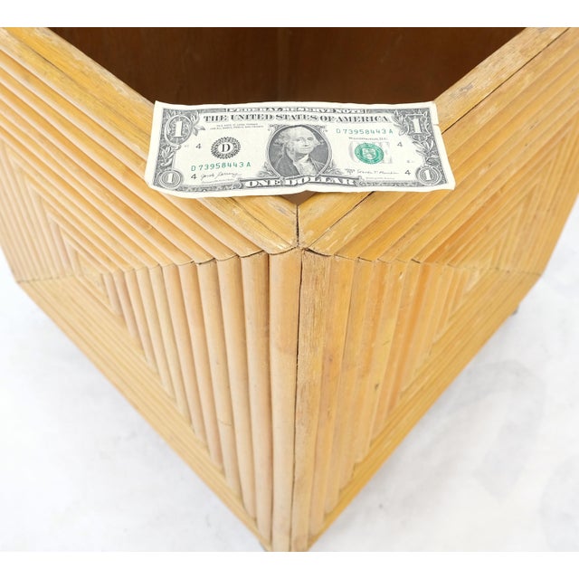 Mid-Century Modern Reed Bamboo Rattan Square Cube Shape Planter Stand on Wheels For Sale - Image 6 of 12