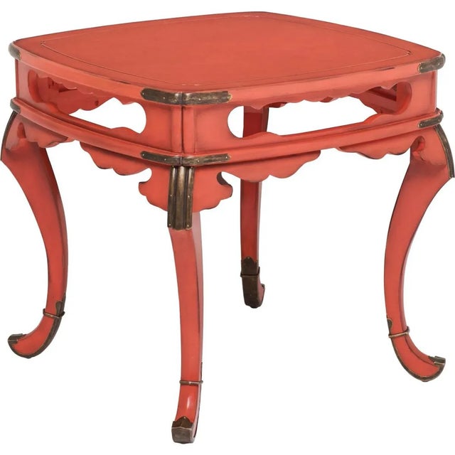 Aged Persimmon Lacquer Finished Elsie Occasional Table with Monticello Brass Accents