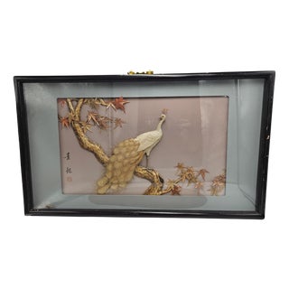 Japanese Peacock Picture in a Frame, 1950s For Sale