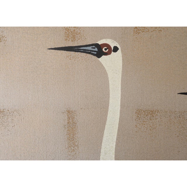 Vintage Mid Century Japanese Cranes Painting Signed Campos For Sale - Image 11 of 14