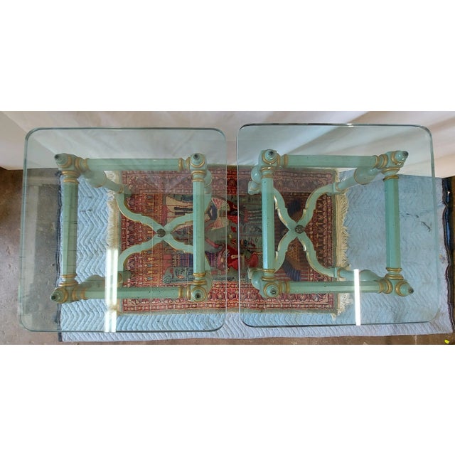 Gray Hollywood Regency Style Hand Painted Glass Top End Tables - a Pair For Sale - Image 8 of 11