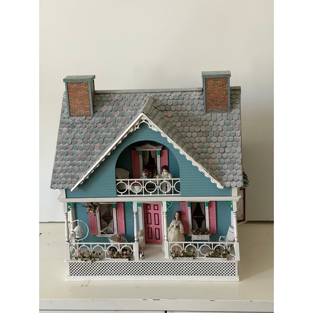 1960s 1960 Vintage Dollhouse Blue Cottage Handmade Furnished For Sale - Image 5 of 17