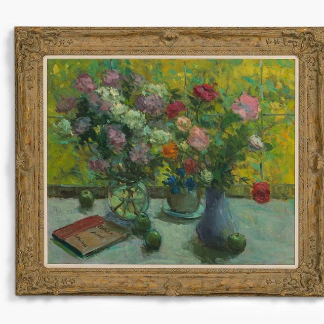 Impressionist Style Floral Still Life Signed and Framed Oil on Canvas For Sale In New York - Image 6 of 6