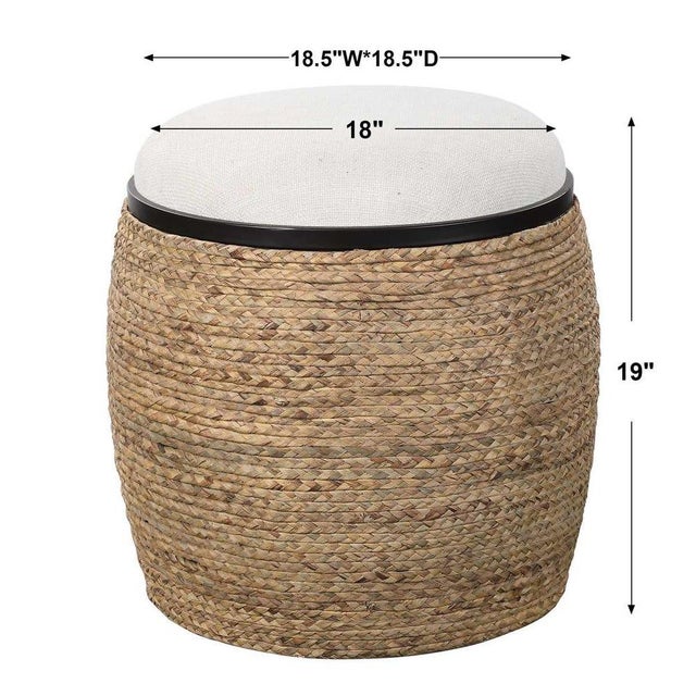 Contemporary Braided Rattan Round Ottoman For Sale - Image 3 of 4