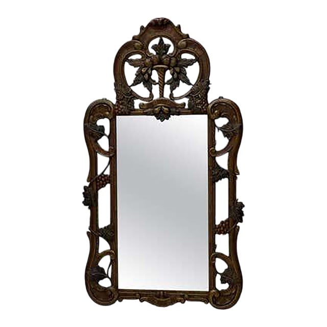 Gesso and wood mirror with grape leaves and cornucopia For Sale
