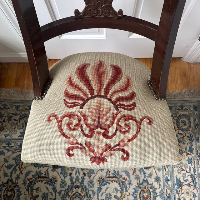 Mid 20th Century Rococo Shell Needlepoint Chairs a Pair For Sale - Image 4 of 12