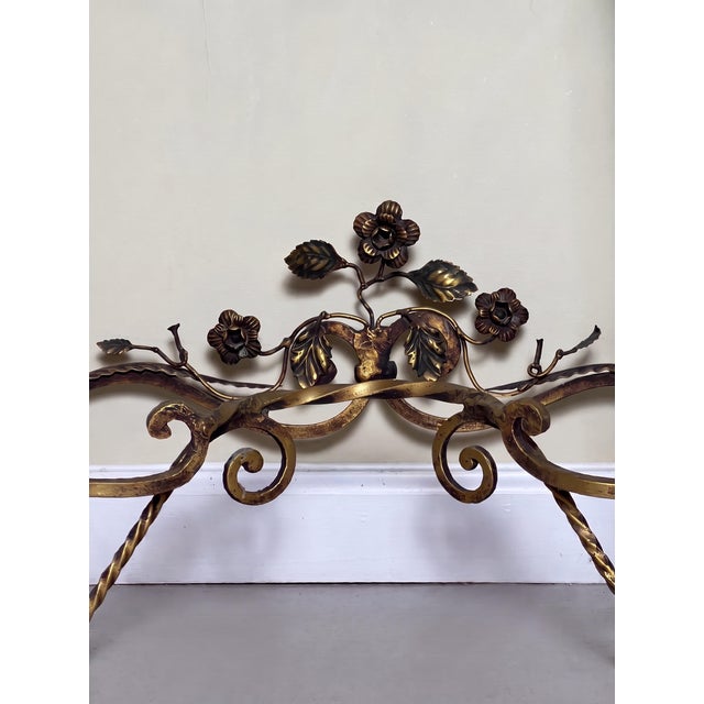 1920s Oscar Bach Gilded Iron Console and Beveled Mirror Set With Black Marble Top, Attributed For Sale - Image 10 of 18