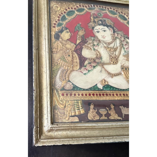 Indian 19th Century Tanjore Painting Balakrishna Antique Late Thanjavur India Indian Frame Gilt Wood For Sale - Image 3 of 9
