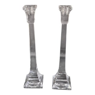 Late 20th Century Elegant Pair Villeroy & Boch Crystal Candle Sticks 12'' High Marked For Sale