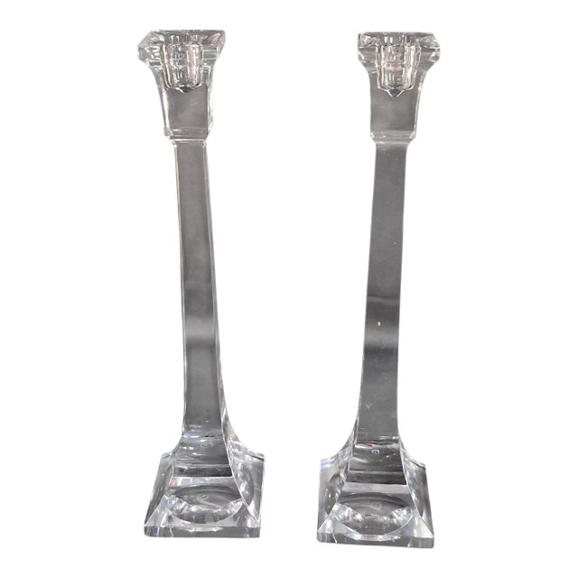 Late 20th Century Elegant Pair Villeroy & Boch Crystal Candle Sticks 12'' High Marked For Sale