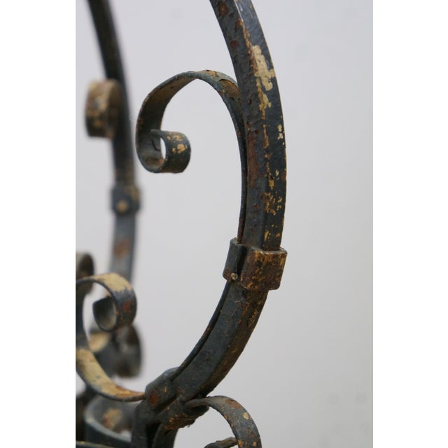 Antique Victorian Art Nouveau Scrolled Wrought Iron Tripod Garden Plant Stand For Sale - Image 9 of 16
