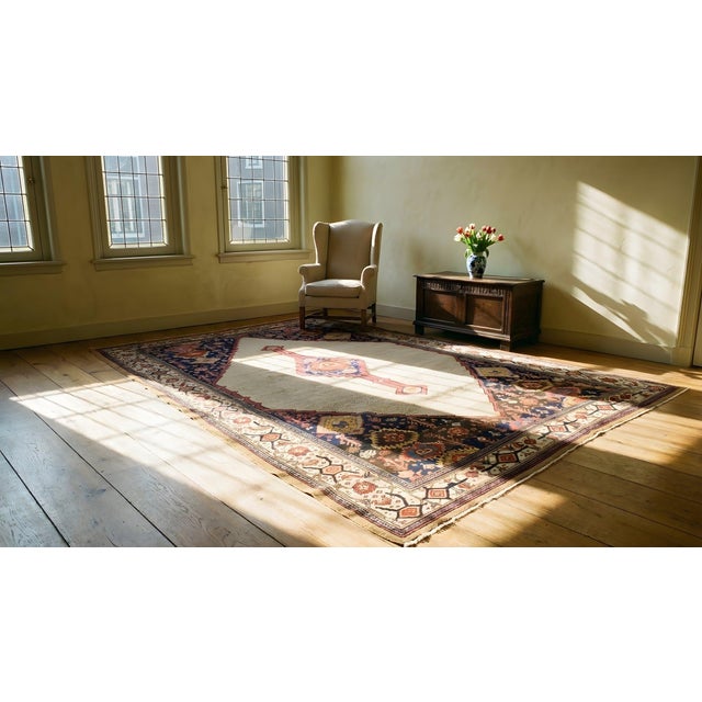 Splendid Tan Beige, Blue and Red Color With Medallion Design Antique N W Persian Serab Rug For Sale - Image 11 of 12
