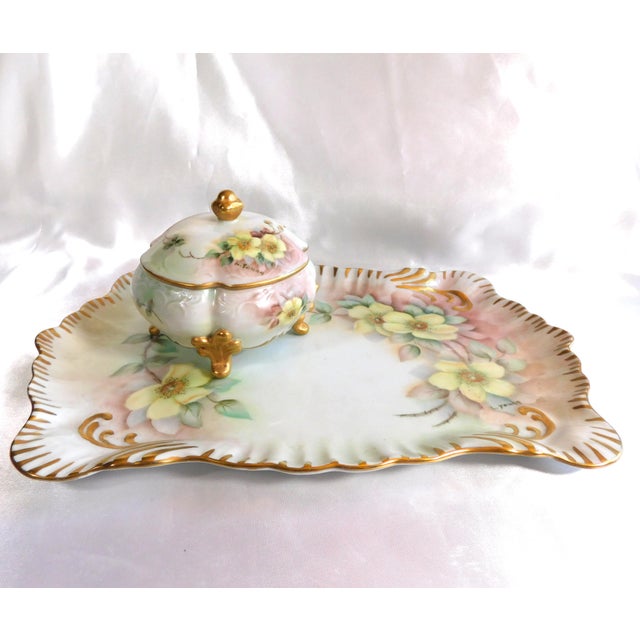 1960s Hand Painted and Signed Vanity Tray and Covered Vanity Jar For Sale In San Francisco - Image 6 of 14