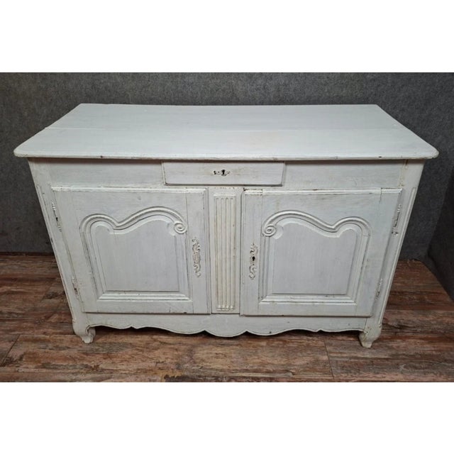 Small Rustic Louis XV Sideboard in Natural Painted Wood For Sale - Image 3 of 10