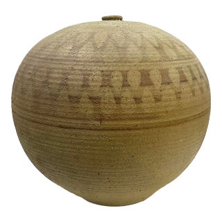 1970's Massive Hand-Crafted Stoneware Vessel With Geometric Decoration by Ken Edwards Montana Potter For Sale