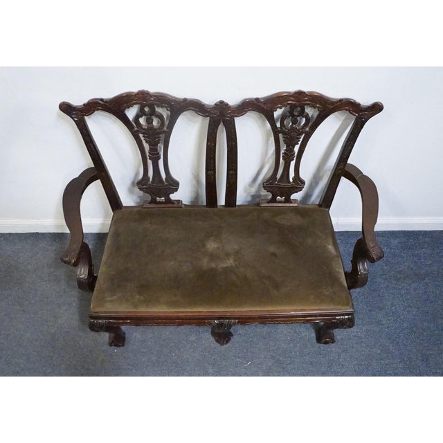 Brown Henredon Furniture Solid Mahogany Traditional Chippendale Style Settee For Sale - Image 8 of 9