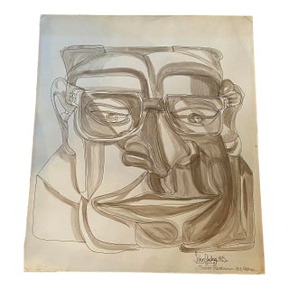 Watercolor Line Drawing Portrait of a Man For Sale