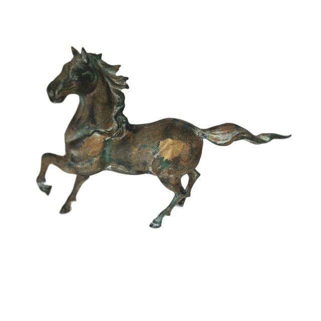 Realism Vintage Cast Iron Horse Figurine With Verdigris Finish Toyo Japan 1970s For Sale - Image 3 of 7