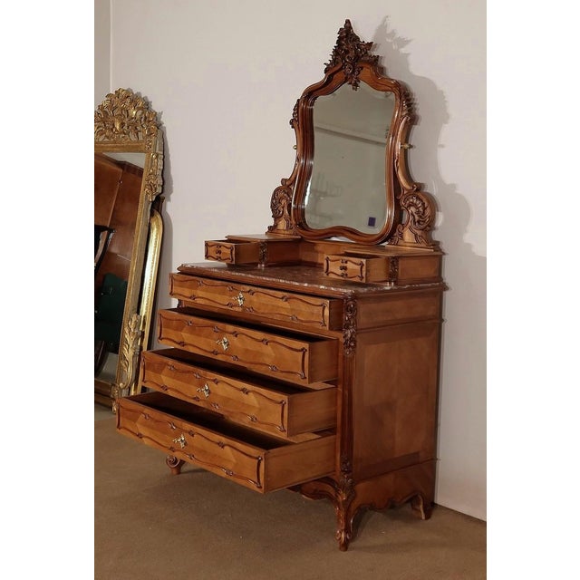 Rocaille Style Walnut Psyche Chest of Drawers from Maison Guinand-Le Glas, 1900s For Sale - Image 4 of 18