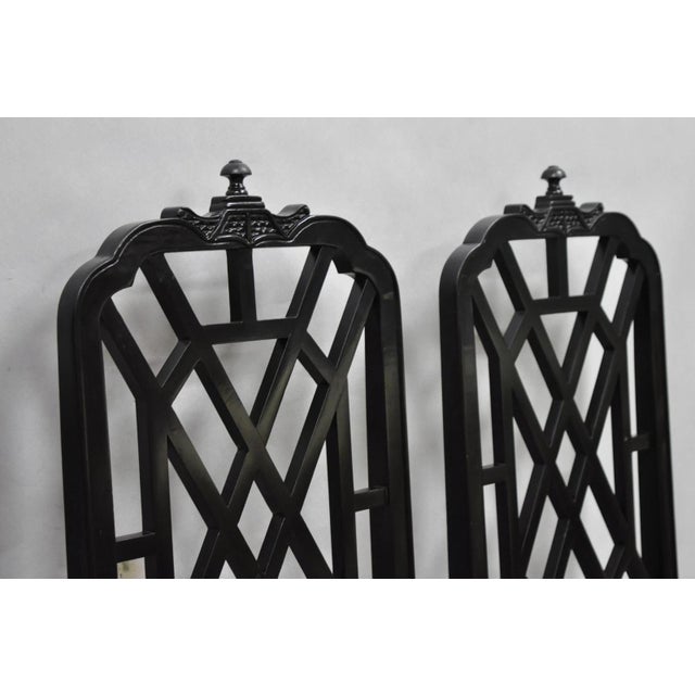 Vintage Chinese Chippendale Pagoda Fretwork Black Lacquer Dining Chair, Set of 4 For Sale - Image 12 of 13