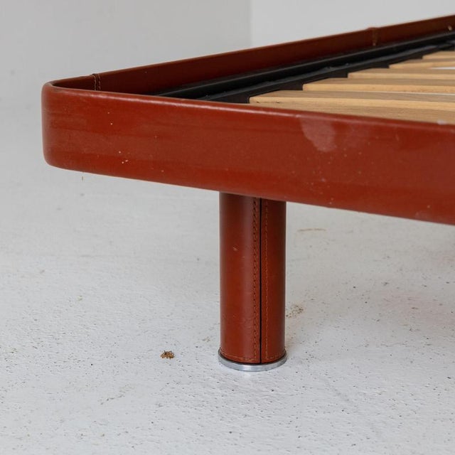 Red Double Bed in Bulgarian Red Leather and Metal, 1960s For Sale - Image 8 of 10