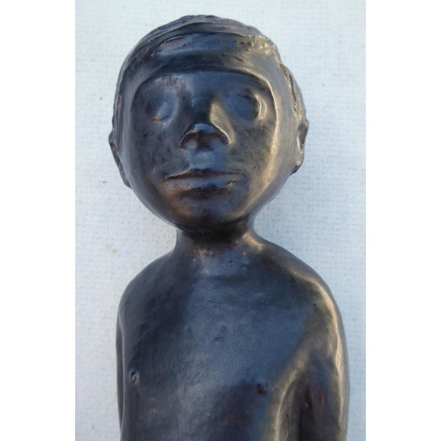 Black Ceramic Boy Sculpture attributed to Elie Van Damme for Perignem, 1960s For Sale - Image 8 of 15