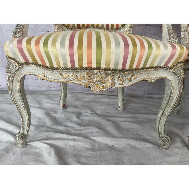 Ivory 19th Century French Louis XV Style Rococo Fauteuil Armchairs For Sale - Image 8 of 11