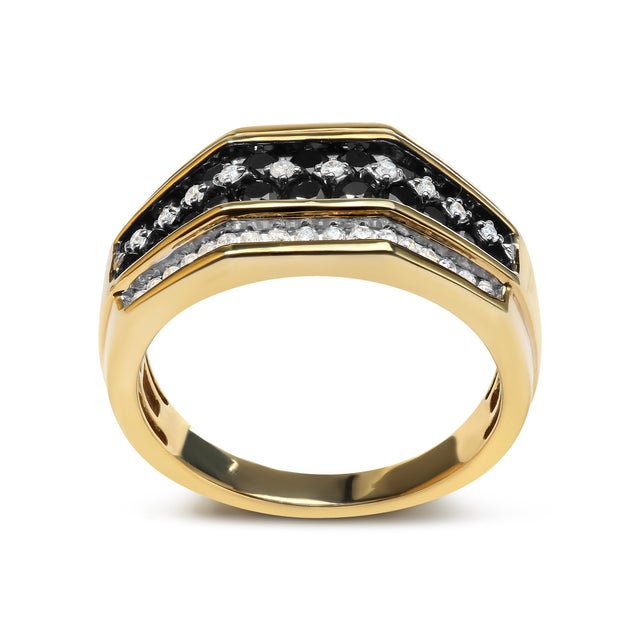 Indulge in luxury with our stunning Men's Black and White Diamond Band Ring. This remarkable piece is crafted from 14K...