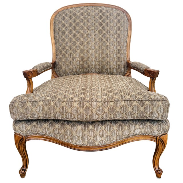 Late 20th Century French Provincial Bergère Chair and Matching Ottoman Set For Sale - Image 4 of 16